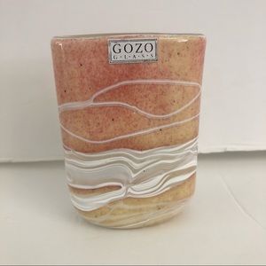 Gozo Glass MCM Flattened Cylinder Bud Vase Sand Pink Tan White Desert Hues 3.5”